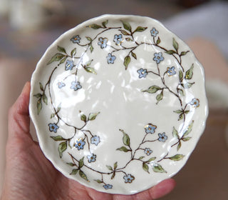 Blue Flower Vine Round Trinket Dish