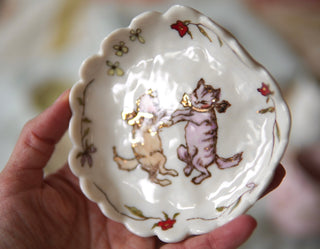 “Dancing Kitties" Petite Scalloped Trinket Dish