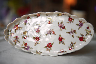 "Red & Lilac Rosettes" Scalloped Trinket Dish