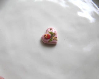 Rose with Bow Pink Heart Pendant