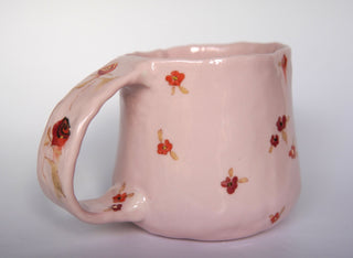 Fawn and Red Flowers Pink Mug