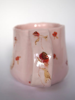 Fawn and Red Flowers Pink Mug