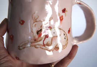 Fawn and Red Flowers Pink Mug