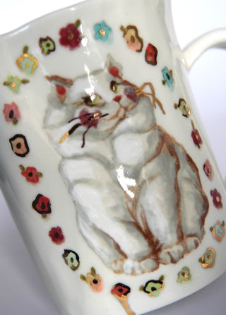 White Kitty & Flowers Mug