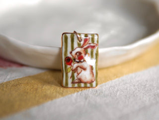 Green Stripe Bunny & Rose Pendant